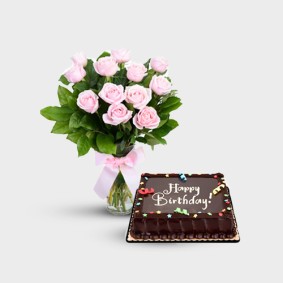 Pink rose with cake